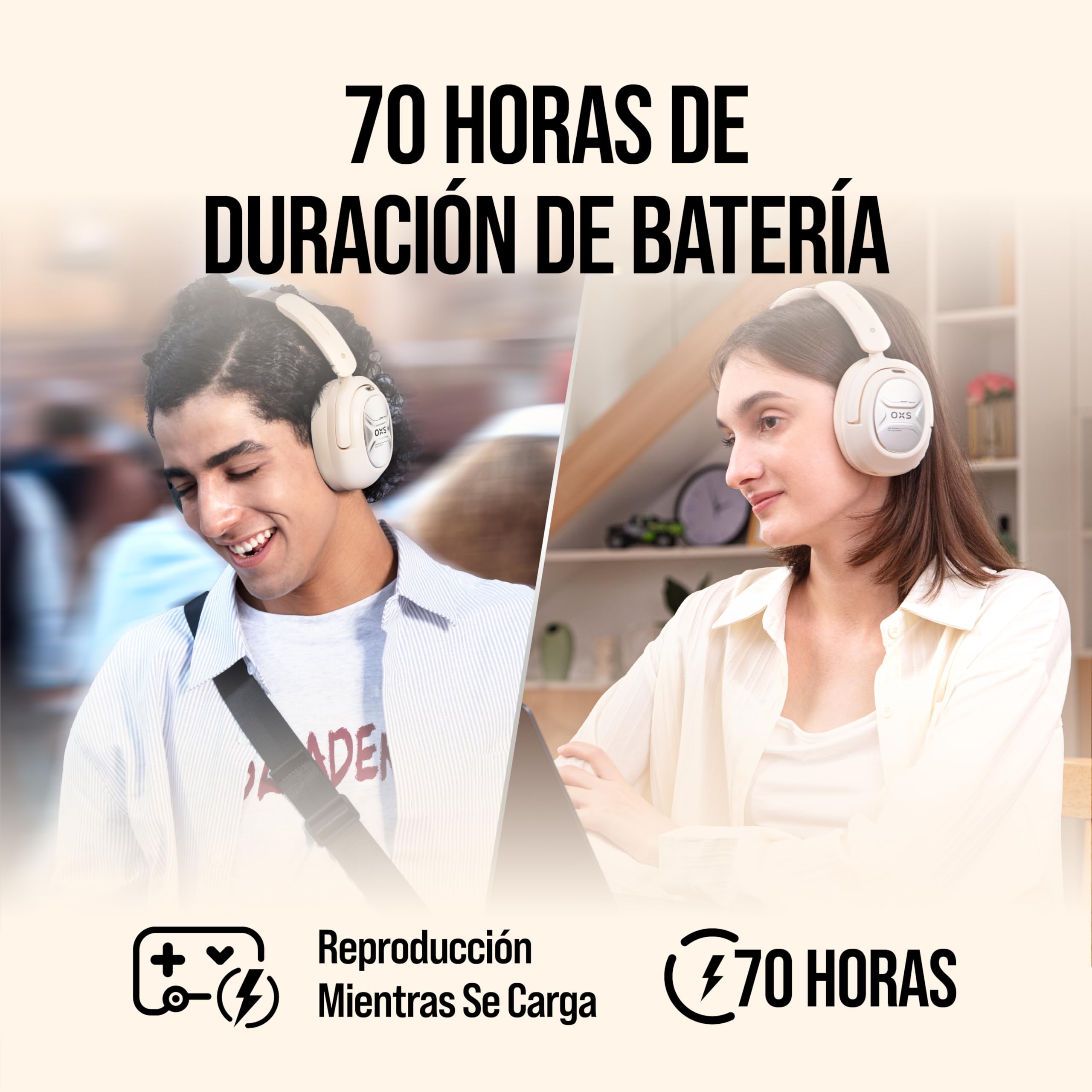 OXS Storm A2 Auriculares Inalámbricos para Juegos, Cancelación Activa de Ruido, Bluetooth 5.4 & Baja Latencia 2,4 GHz, Modos EQ Duales, 70 Horas de Batería, para PC, PS4, PS5, Switch y Móvil, Blanco