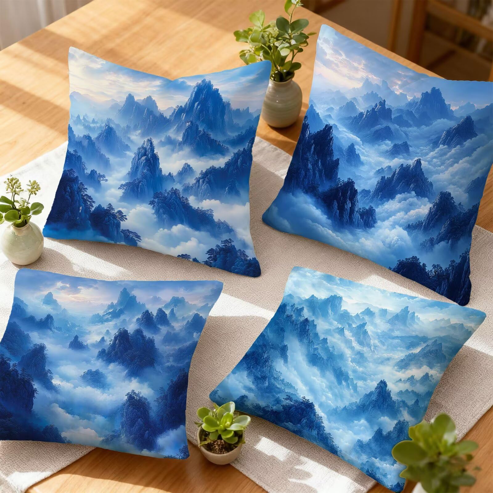 Azul Funda Cojin 60x60 Paisaje Funda Almohada 60x60 Cojines Sofa Súper Suave Fundas Cojines Decorativos Fundas Almohadas 4 Piezas Almohada Cervicales y Cuello, para Hogar Cama Salon Decoracion E - 735