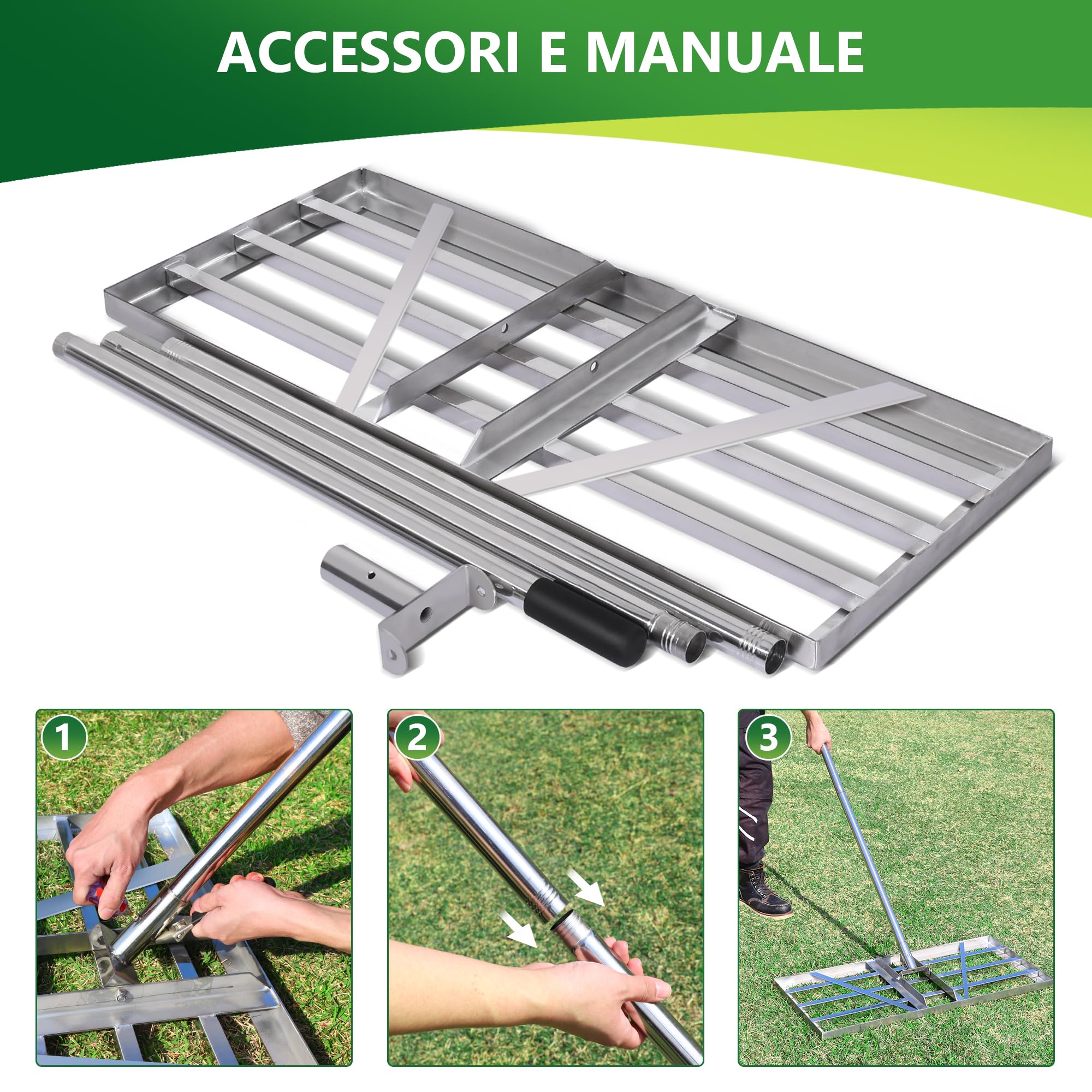 Raschietto XXL 85x35 cm | Manico regolabile 2 m | Rase Rase Rase Sanden Topdressing Superfici Lawn Leveler Giardino Livellamento