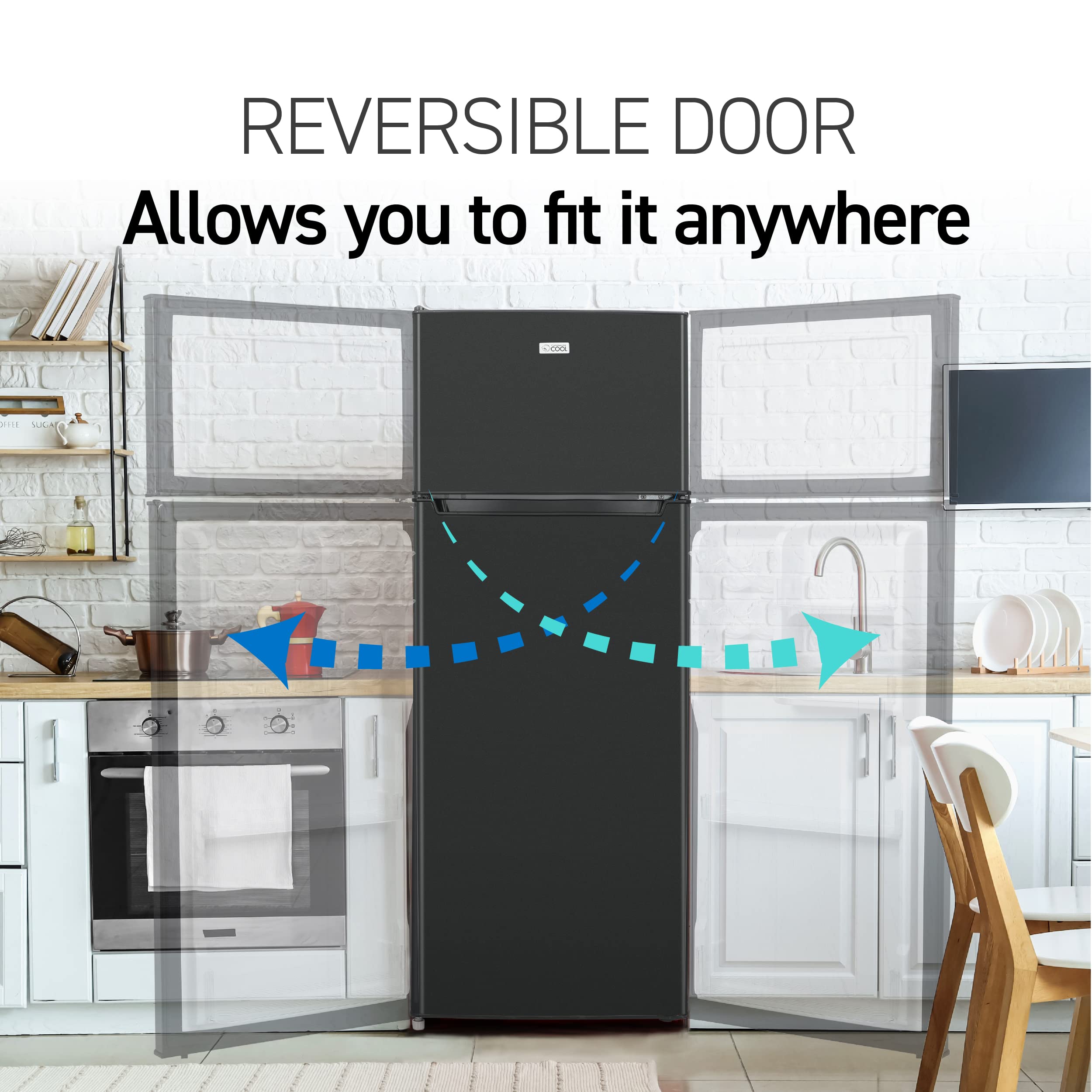Commercial Cool 7.7 Cu. Ft. Refrigerator With Freezer, Top Mount Fridge With Glass Shelves, Bottle Storage, Beverage Rack, And Refrigerator Crisper Drawer Cover In Black on Fridge.com - View 3