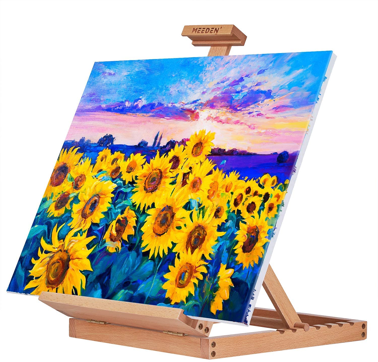 Tabletop Studio H-Frame Hölzerner Staffelei-Massiv-Buchenholz-einstellbare Künstler des Desktops Wood-Staffeltisch for Künstler, Anfänger & Teens-Holds Leinwand-Kunst bis 23"hoch