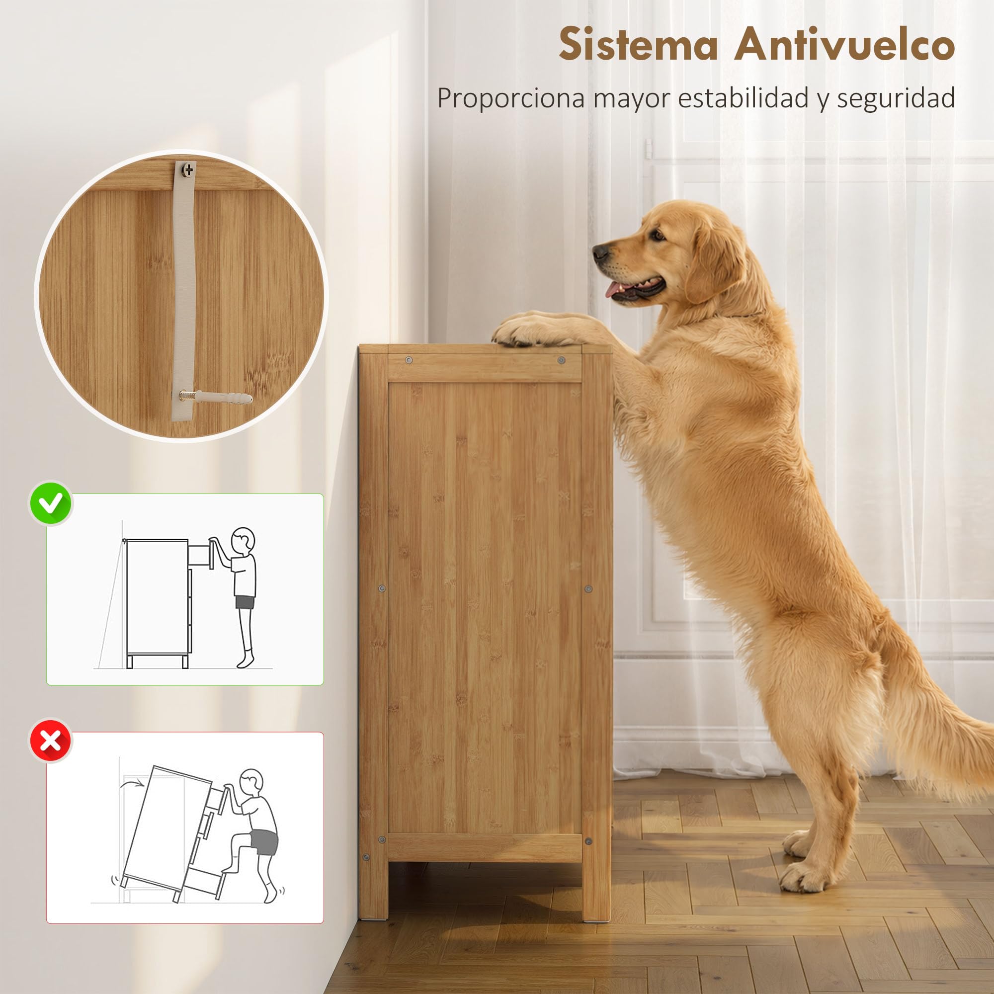 HOMCOM Zapatero de Bambú con 2 Puertas Correderas de Lamas, Zapatero Entrada Recibidor con Estantes Ajustables, para 16 Pares de Zapatos, 80x35x80 cm, Natural