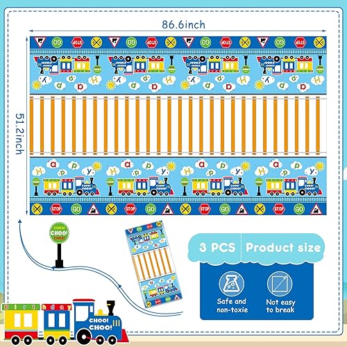 Miniatura 2 de Irenare 3 manteles de plástico de tren para fiestas de cumpleaños, manteles para niños, decoraciones de fiesta, 51 x 87 pulgadas