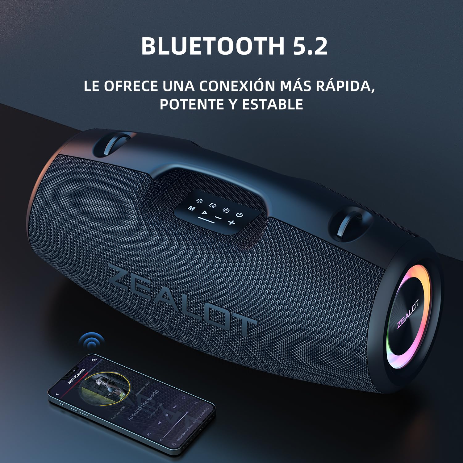 Zealot Altavoz Bluetooth Grande 120W con Luz LED, Altavoz Exterior Inalámbrico, Autonomía de 40 Horas, Bluetooth 5.2 y IPX6 Impermeable, Sonido Estéreo para Fiesta, Entrada USB/AUX/TF