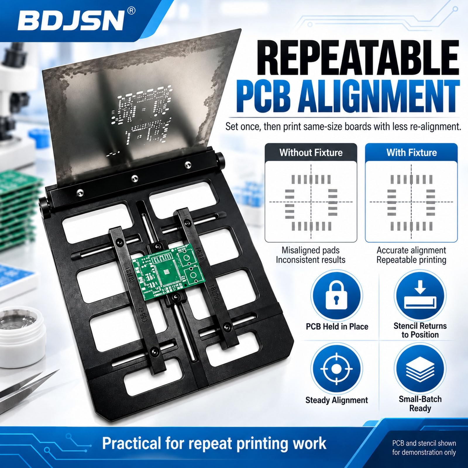 Drukarka ręczna do szablonów PCB, regulowany stojak na pastę lutowniczą Smt z podnoszoną ramą i 4 zatrzaskami, do PCB 80 x 70 mm i szablonów 100 x 100 / 150 x 150 mm 100 x 100 mm