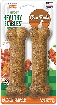 Nylabone Healthy Edibles Natural Dog Chews, Long Lasting Bones for Dogs, Bacon Flavor Dog Treats, Medium 2 Count