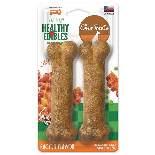 Nylabone Healthy Edibles Bacon Wolf Size 2 Pack - Flavored Bones for 35 LB Dogs