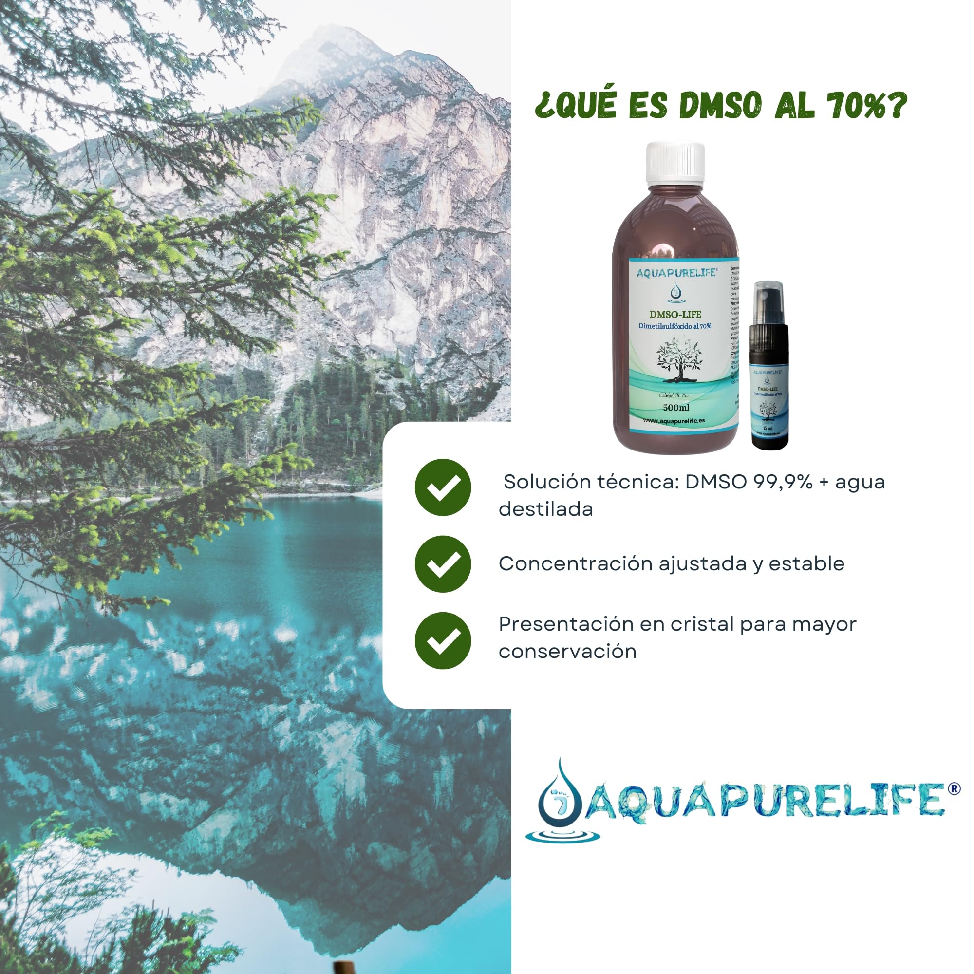 DMSO 70% avec compte-gouttes | Diméthylsulfoxyde 500 ml, qualité pharmaceutique | Solvant organique incolore | Flacon en verre ambré - Spray de 15 ml inclus