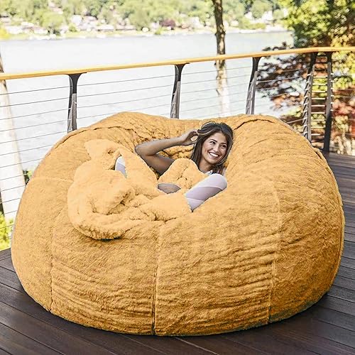 Miniatura 19 de HWOEK Puf de gran tamaño de piel gigante (sin relleno) para muebles de sala de estar de adultos, grande, redondo, suave, esponjoso, sofá perezoso,