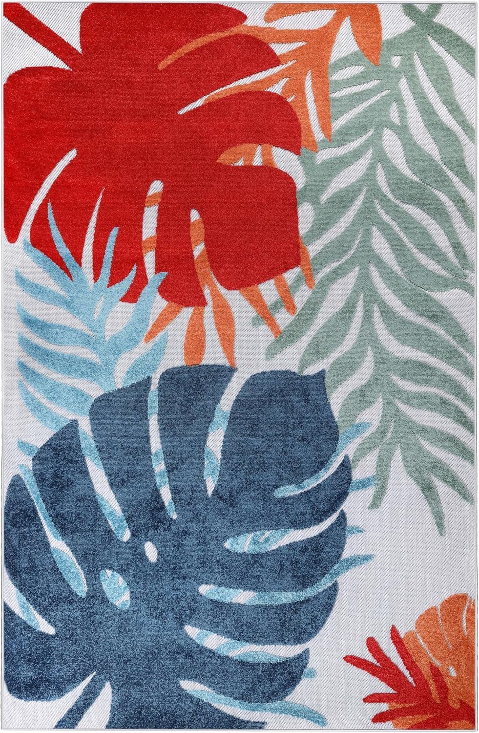 Superior Waikiki Indoor Outdoor Area Rug, Perfect for Patio, Poolside, Backyard, Playroom, Kitchen, Bedroom, Dining Room, Entryway, Mudroom, Oversized Tropical Leaves Floor Cover, 3' x 5', Multicolor