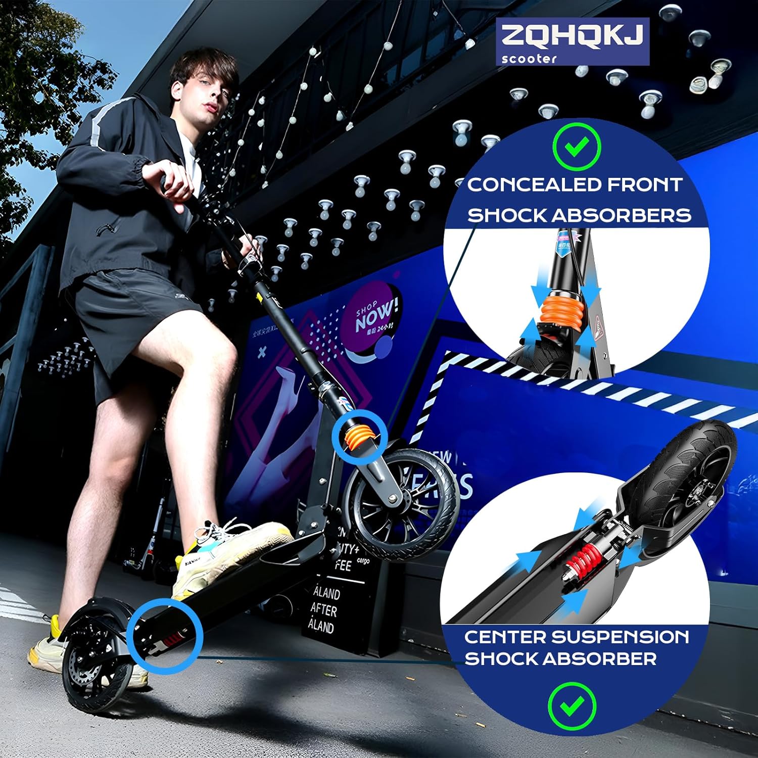 Big Wheel Scooters pro for Kids Ages 8+, Teens and Adults. Manual Kick Scooter for Boys and Girls, with Hand Brake, Disk Brake, Shock Absorption, Foldable and Height Adjustable