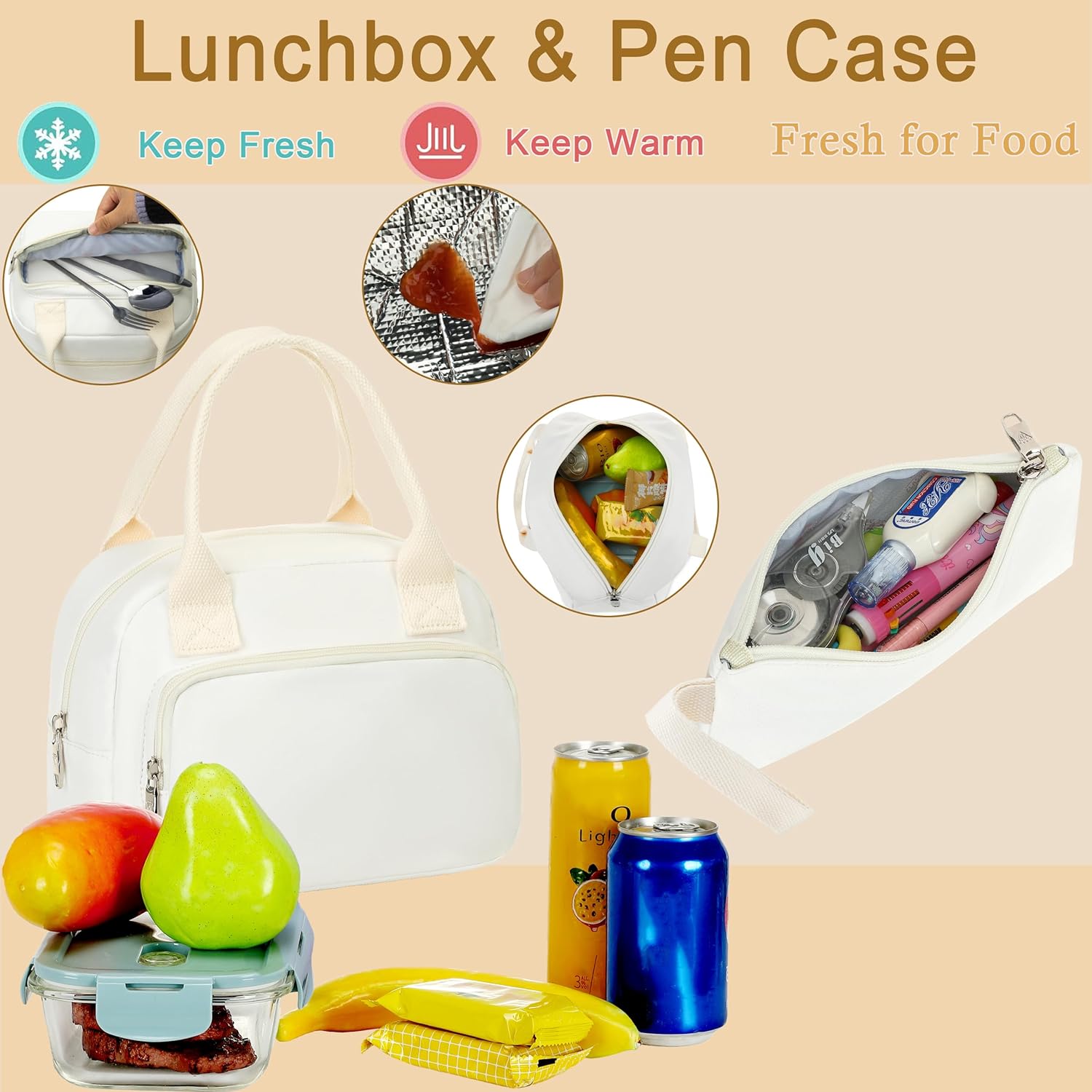 School Backpack for Teen Girls Women College Laptop Backpacks Kids Cute Bookbag Set with Lunch Box Pencil Case Elementary Middle High Campus Bag 3 Pcs Students Bookbags Sets Travel Daypack-Beige - Image 6