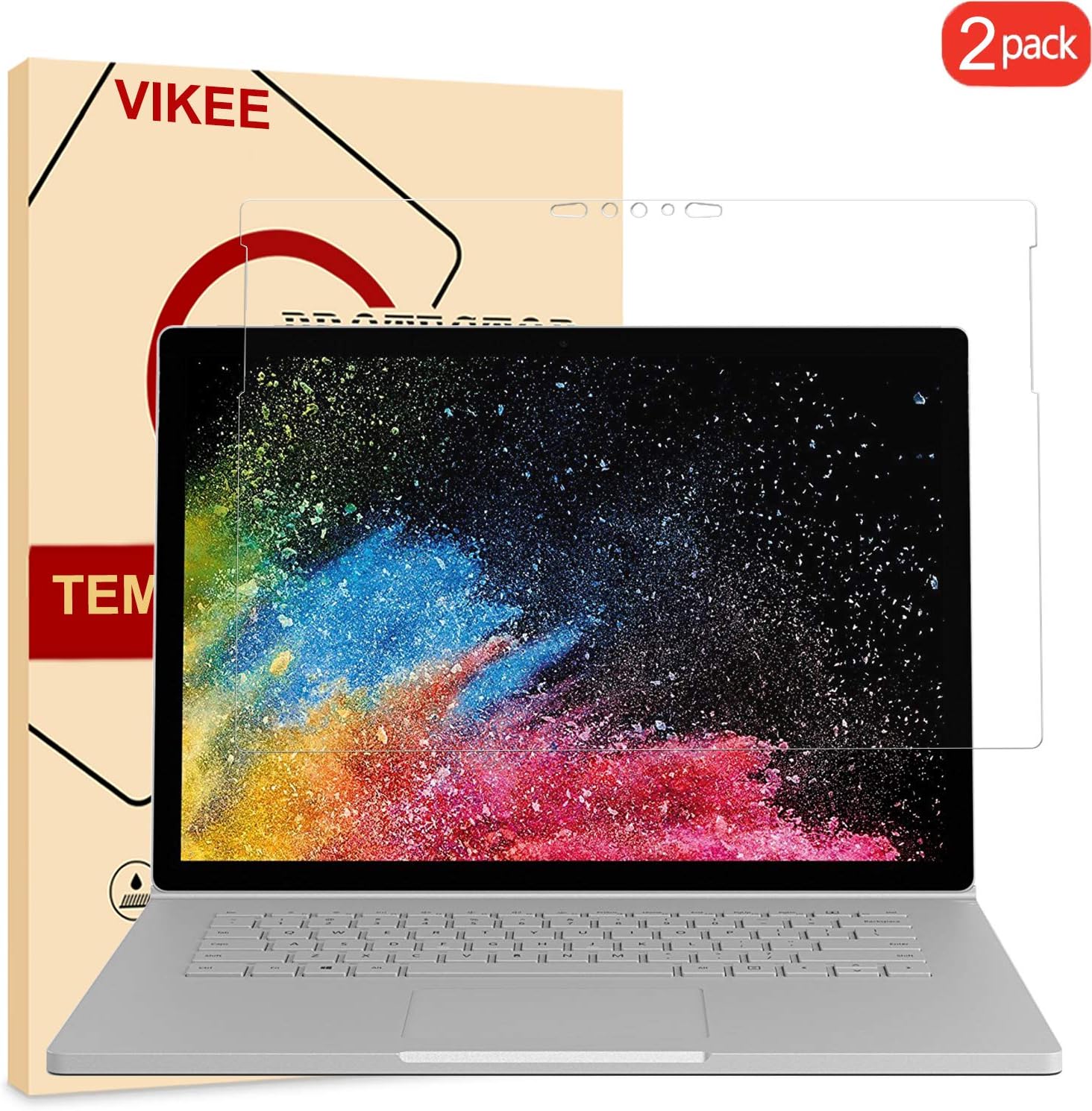 [2 Pack] Microsoft Surface Book 2 15in Screen Protector, VIKEE Premium Tempered Glass 9H Scratch Protection Durable [Anti-Glare Ultra-Clear] [Anti-Fingerprint] [No Bubbles] for Microsoft Surface Book