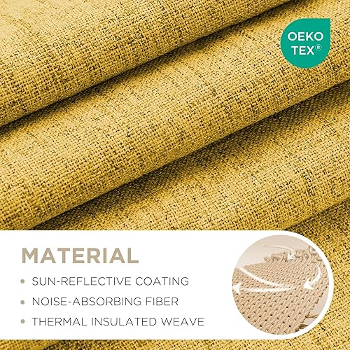 Miniatura 11 de Joydeco - Cortinas 100% opacas, 2 paneles de lino natural para oscurecer habitación/sala de estar, aislamiento térmico, trabillas traseras y