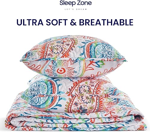 Miniatura 7 de SLEEP ZONE Juego de edredón estampado de 3 piezas, tamaño matrimonialqueen (2 fundas de almohada), juego de ropa de cama reversible ligero para