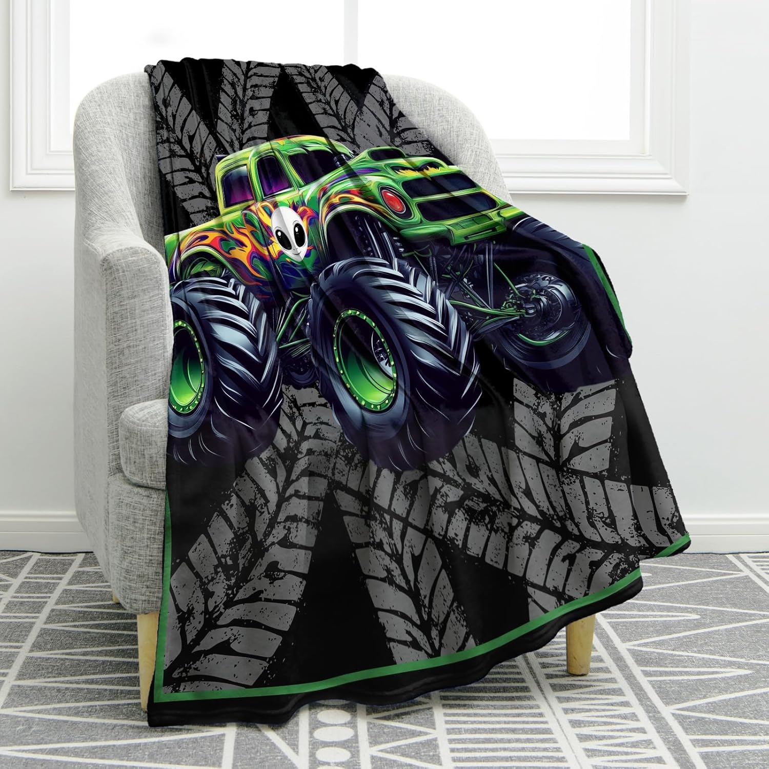 Jekeno Truck Blanket Gifts for Boys Son Men Dad Husband Birthday Christmas Party Decorations Ghost Trucks Themed Print Presents Decor Home Couch Sofa Bed Soft Cozy Plush Kids Adults Throw 50"x60"