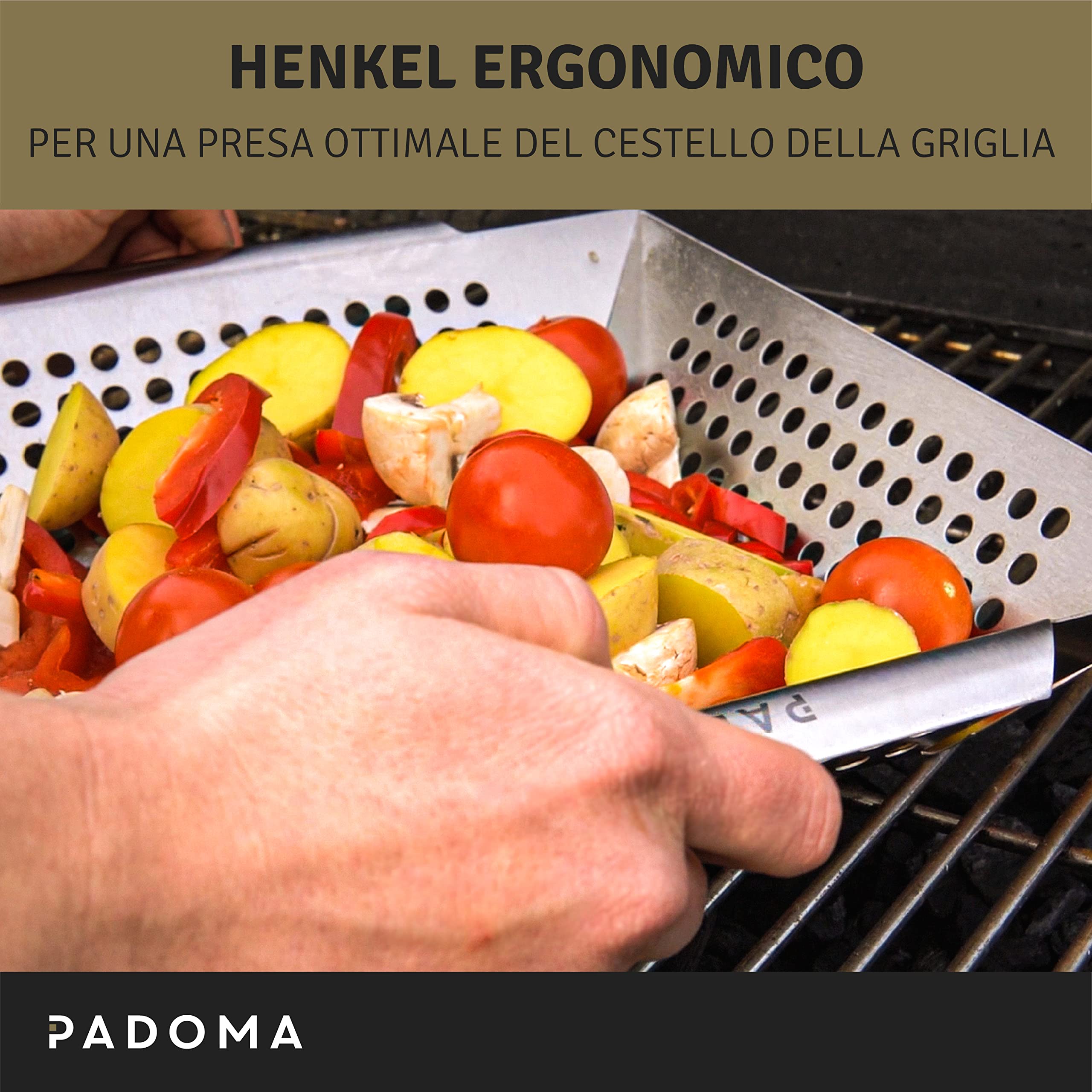 cestino per barbecue in acciaio inox, per barbecue con manici ergonomici e distribuzione uniforme del calore, per verdure, a gas, per alimenti e lavabili in lavastoviglie