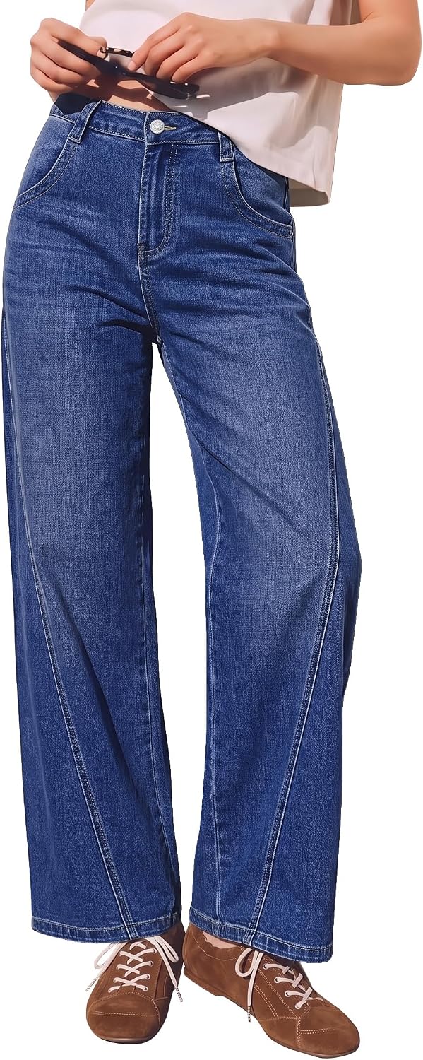luvamia Wide Leg Jeans for Women High Waisted Stretch Denim Pants Side Seam