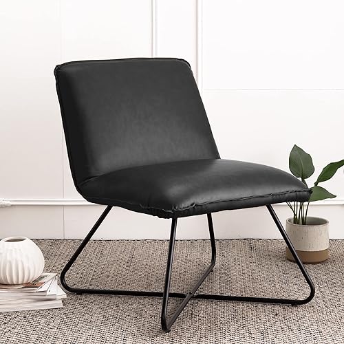 LUE BONA Silla decorativa moderna, silla reclinable de 5 posiciones, silla de cuero sintético impermeable sin brazos, 17 pulgadas de alto, cómoda