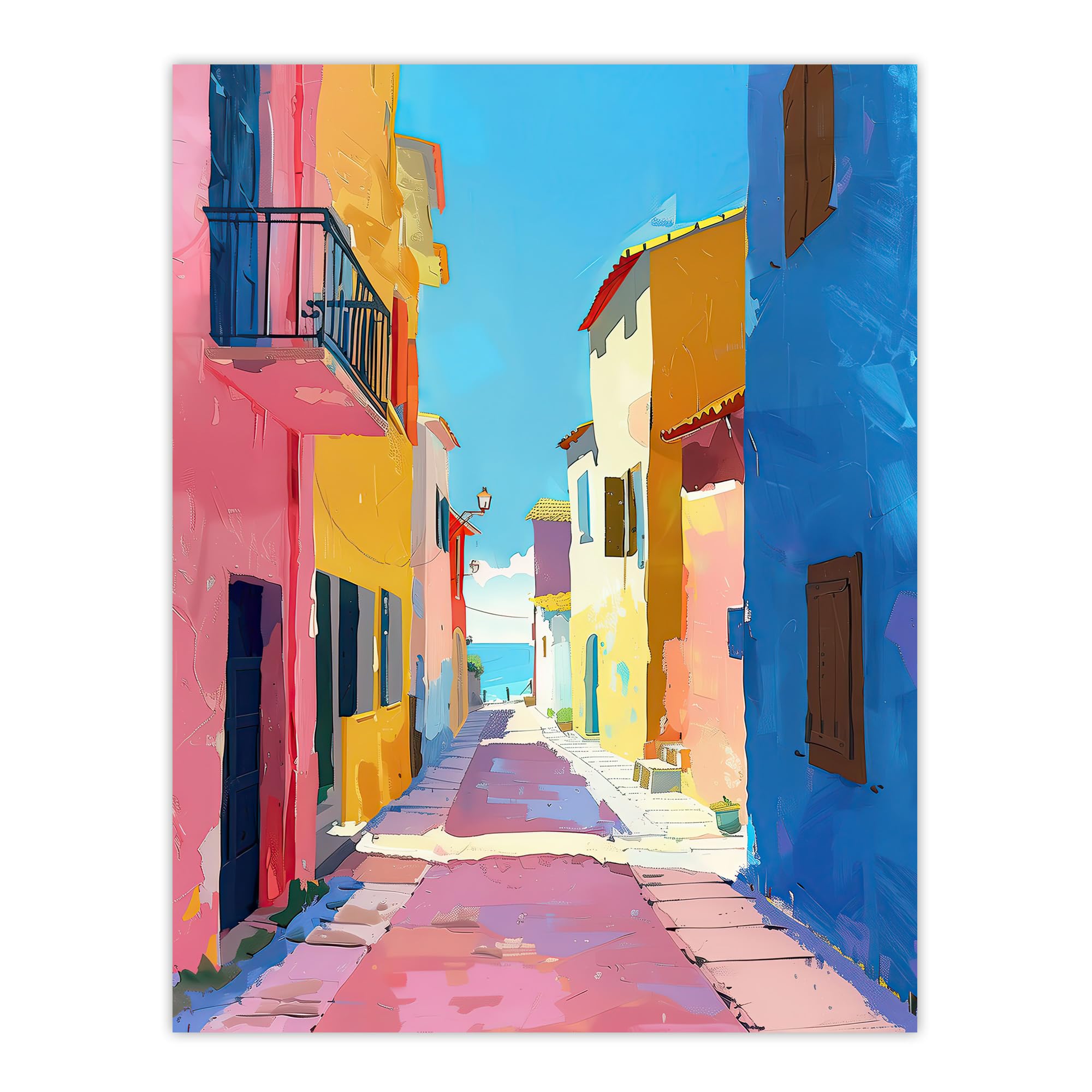 Artery8 Mediterranean Street Spain Painting Seaside Bathroom Toilet Extra Large XL Wall Art Poster Print