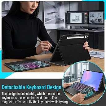 Touchpad Keyboard Case for Samsung Galaxy Tab S10 FE Plus 5G 13.1 Inch 2025, Wineecy 3-Zone Backlight Detachable Wireless Keyboard & PU Case for for 13.1 Tab S10 FE+ (SM-X620/SM-X626B) 2025 Tablet