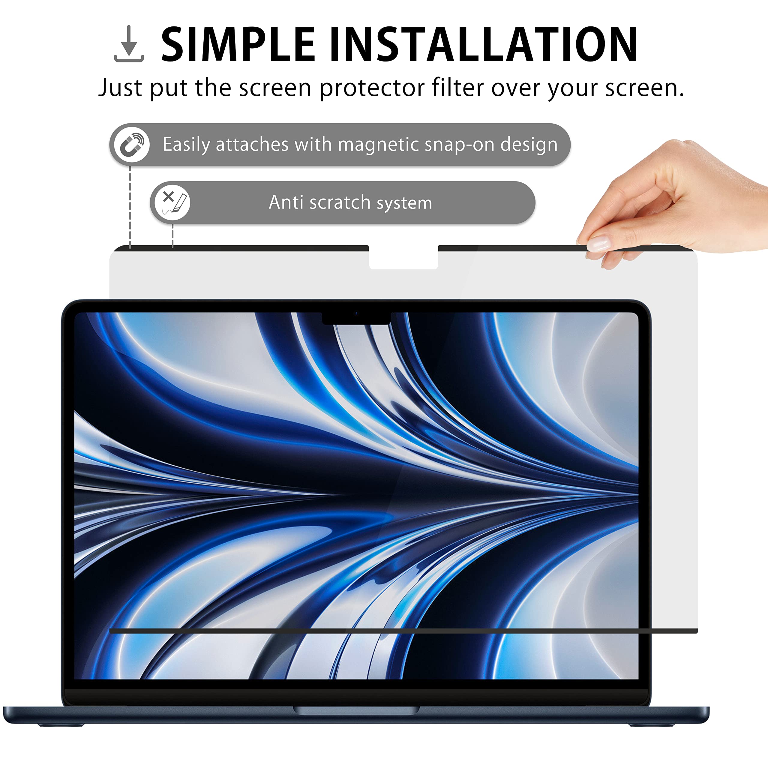 MyGadget Protection Écran Anti Spy Apple MacBook Air 13,6 pouces 2022 Filtre magnétique Amovible