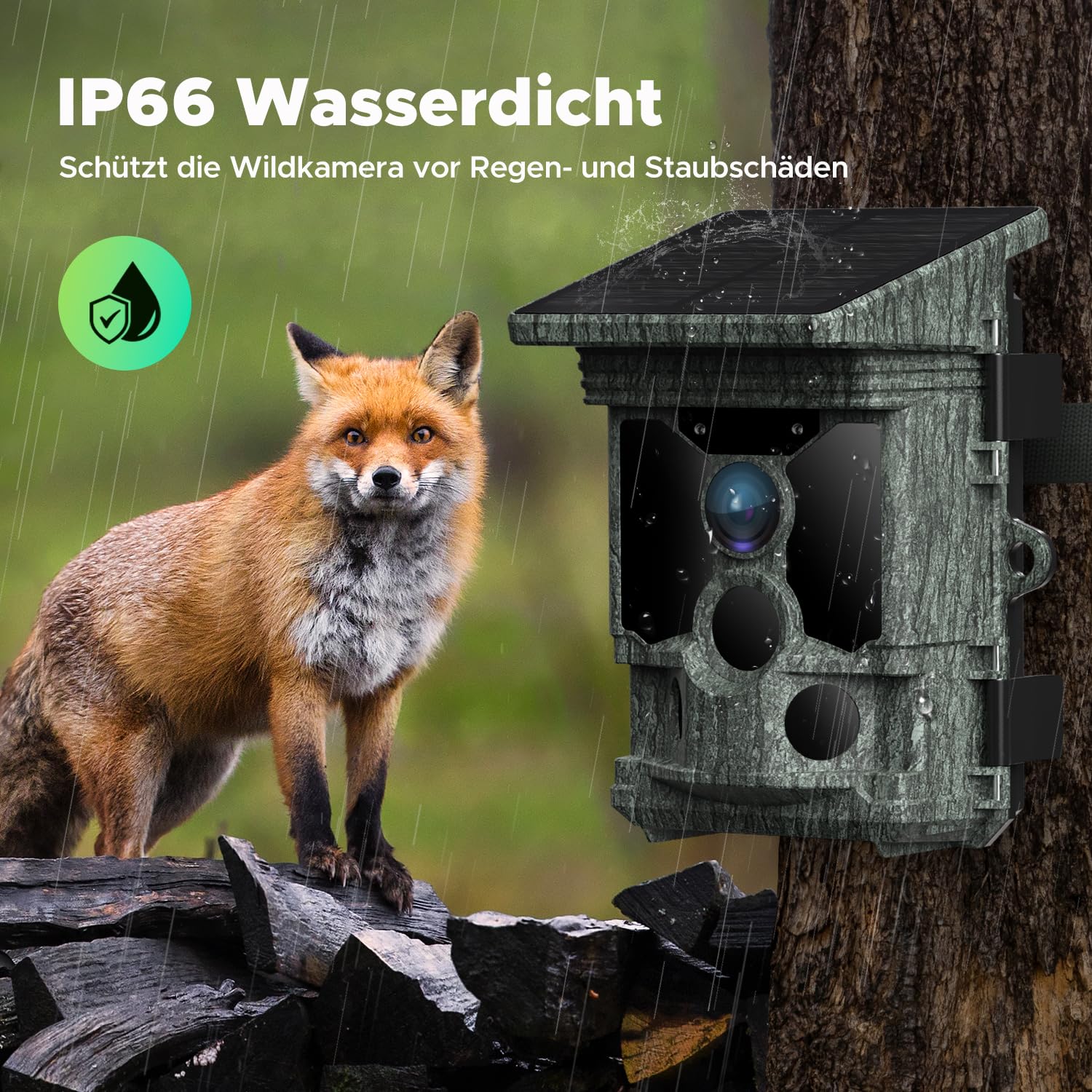 VOOPEAK Wildkamera WLAN Solar, 4K 30fps 46MP Wildkamera mit Handyübertragung App, Wildtierkamera mit Nachtsicht Bewegungsmelder 120° Erfassungs Winkel IP66 Wasserdicht für Wildtier Überwachung | Mit 0,1 s Auslösung, 120° Erfassung, 20 m Nachtsicht und IP6