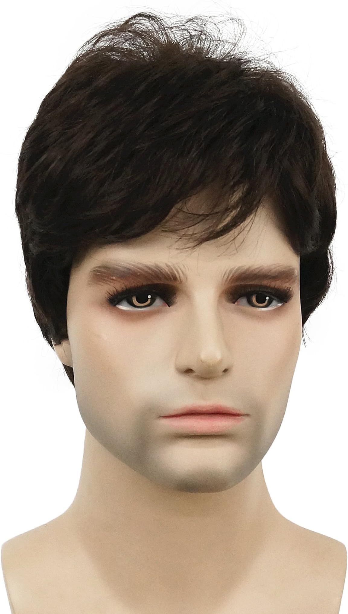 Lydell (6 Chestnut Brown) - Men Wig Natural Short Straight Hair Synthetic Full Wigs (6 Dark Brown)