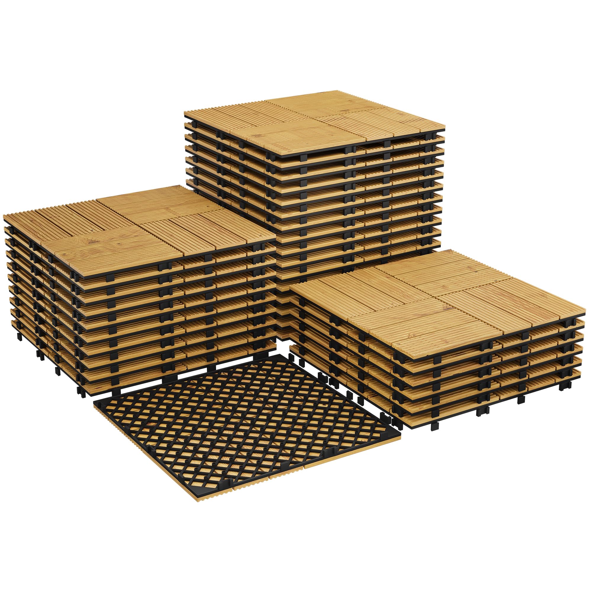 Dalles De Terrasse En Bois, Pavés En Bois, Caillebotis Bois Extérieur Clipsable 30x30cm, 22 Pièces, Parquet Extérieur Résistant Aux Intempéries, Revêtement De Sol Pour Jardin Balcon Patio Piscine