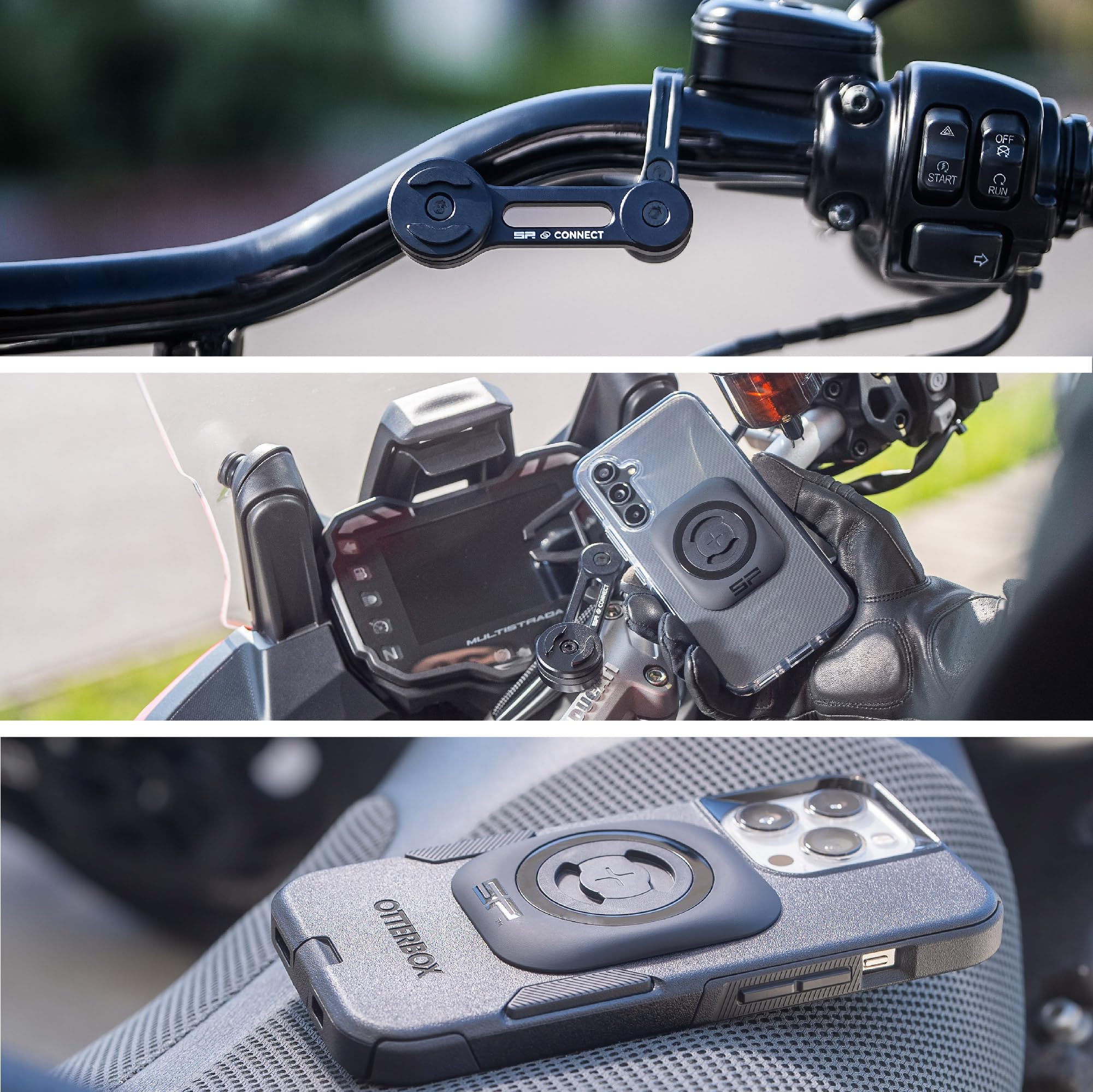 SP Connect Supporto Universale per Cellulare da Motociclette e Motorini - Blocco a Rotazione Brevettato - Forte Presa a Morsetto - Adatto a Manubri Standard e Grandi - Accessori da Motociclismo.