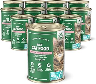 by Amazon Katzensfutter, nass, Dose, Lachsstück in Sauce (ASC-Zertifiziert), 12 x 415 g product image