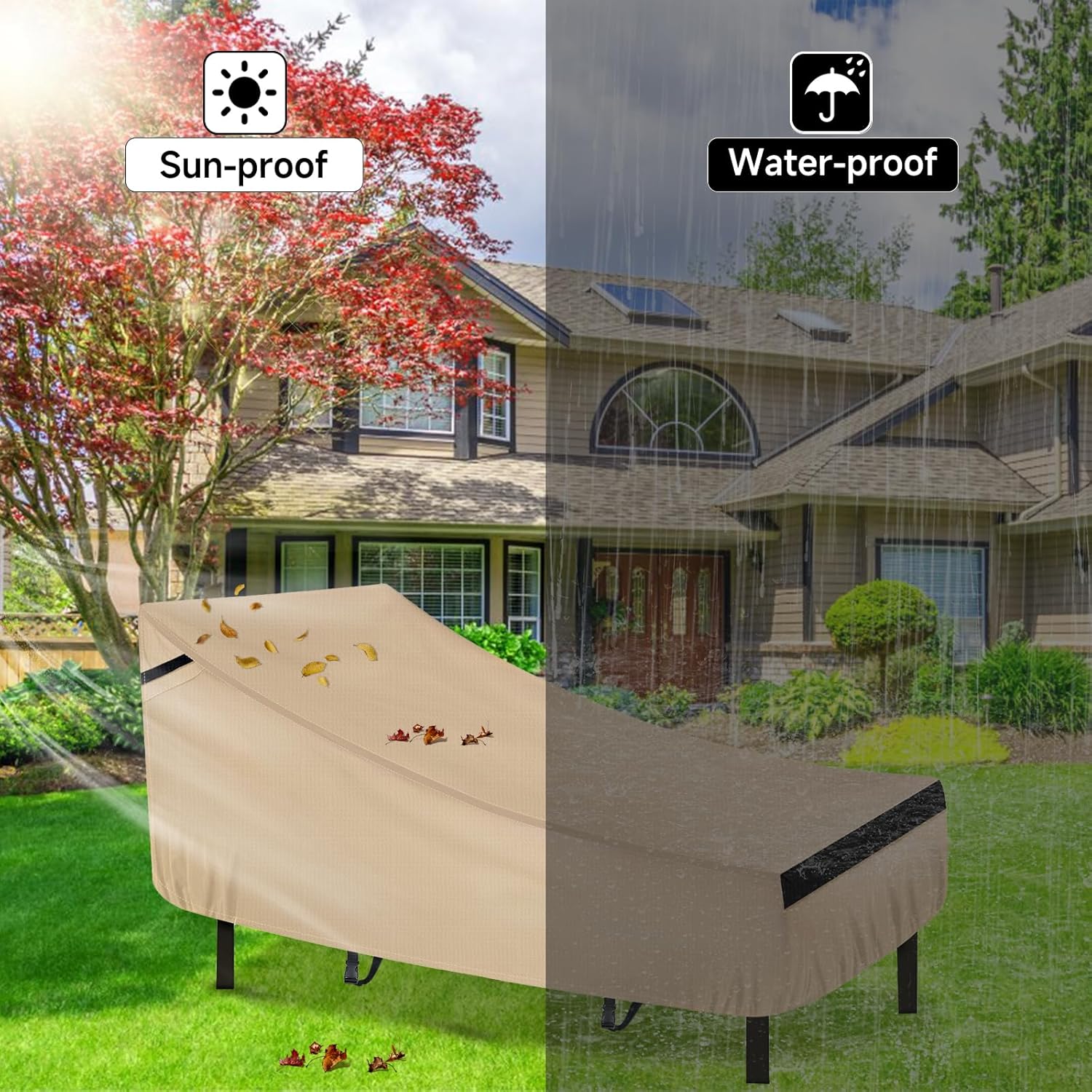 NEVERLAND Patio Lounge Chair Cover - Outdoor Waterptoof Chaise Lounge Covers with Heavy Duty Material, 420D Waterproof Outdoor Chairs Cover 76L x 32W x 32H inch Golden - Image 5