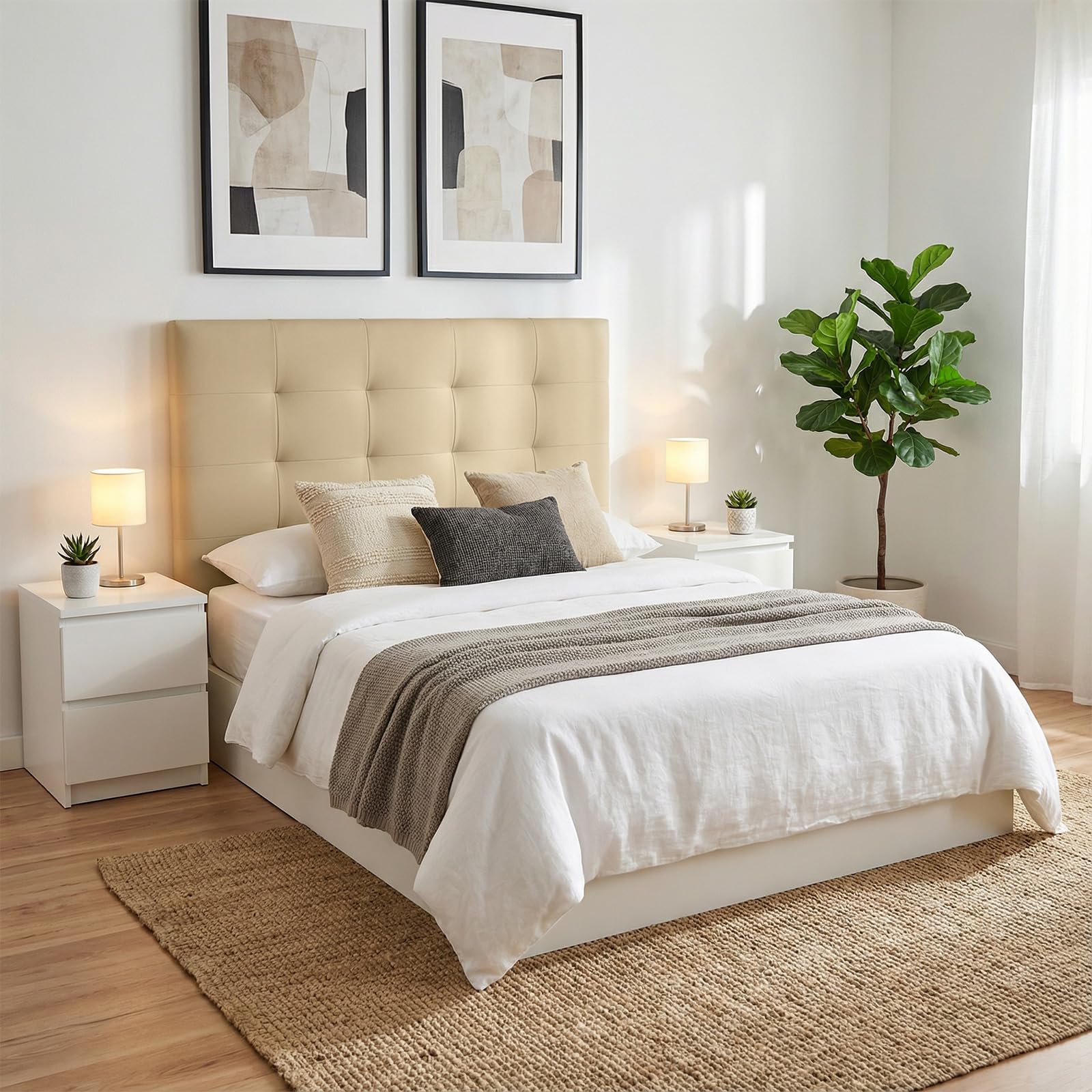 Duérmete Online, Cabecero Modelo Napoli Acolchado, Tapizado en Polipiel de Alta Gama, Medidas: 145 x 120 cm (para Cama de 135 y 140) Beige