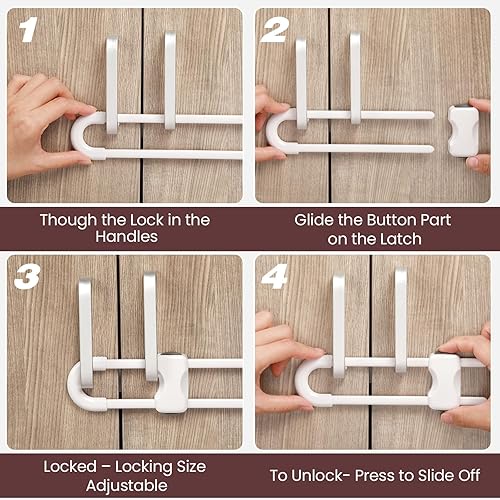 Miniatura 11 de Jetec 10 cerraduras de gabinete para bebés, cajones de prueba en forma de U, cerraduras de seguridad para niños, ajustables, fácil de usar, pestillo
