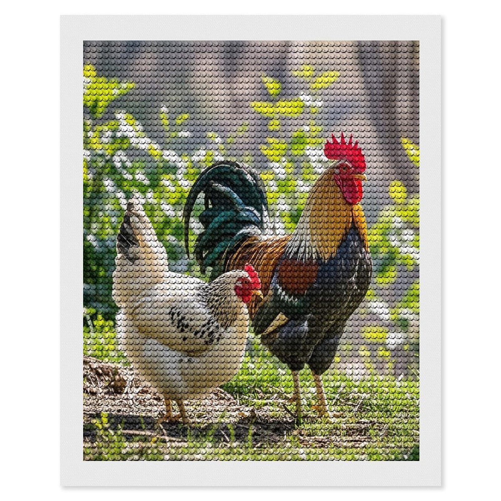 FekiLoot Rooster and Hen Diamond Painting Kits for Adults Full Round Drill Diamond Art Kits for Beginners 5D DIY Diamond Dots Paintings Diamonds Pictures Gem Art Home Wall Decor 16"x20"