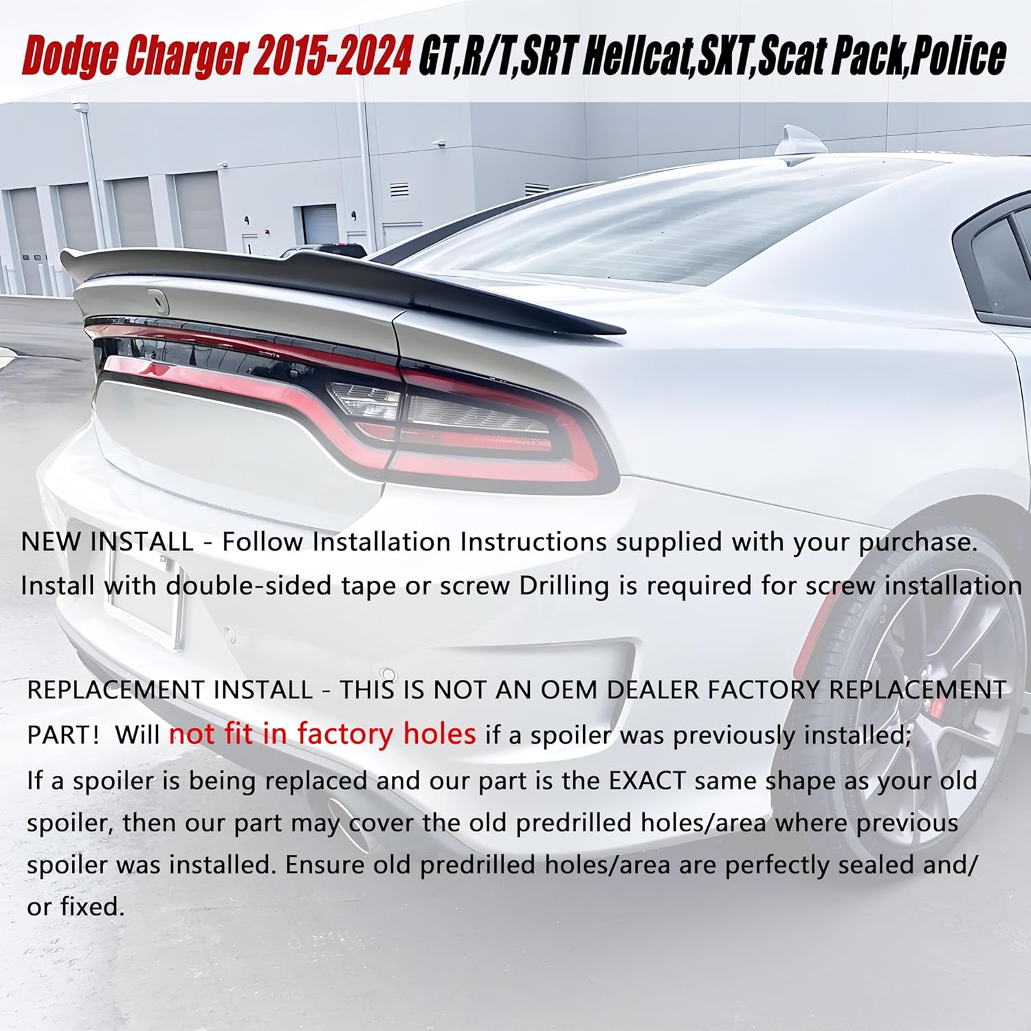 Rear Trunk Spoiler Wing Fit for Dodge Charger GT SRT SXT SE R/T Scat Pack 2015-2024 Gloss Black Redeye Style Decklid Lip Exterior Accessories