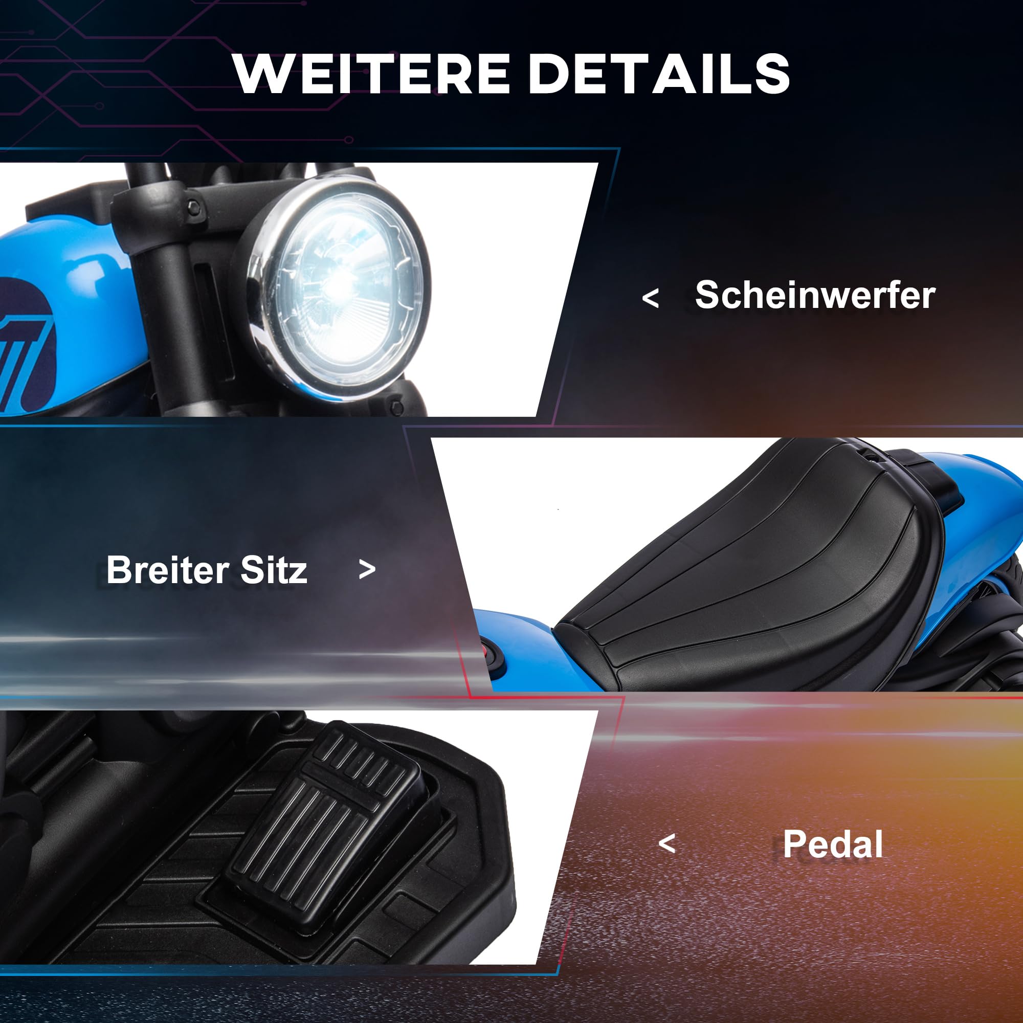 HOMCOM Elektro Kindermotorrad mit Scheinwerfer für Kinder 1,5-3 Jahre Blau | Elektromotorrad, 3 km/h Elektro Motorrad, 2 Stützräder