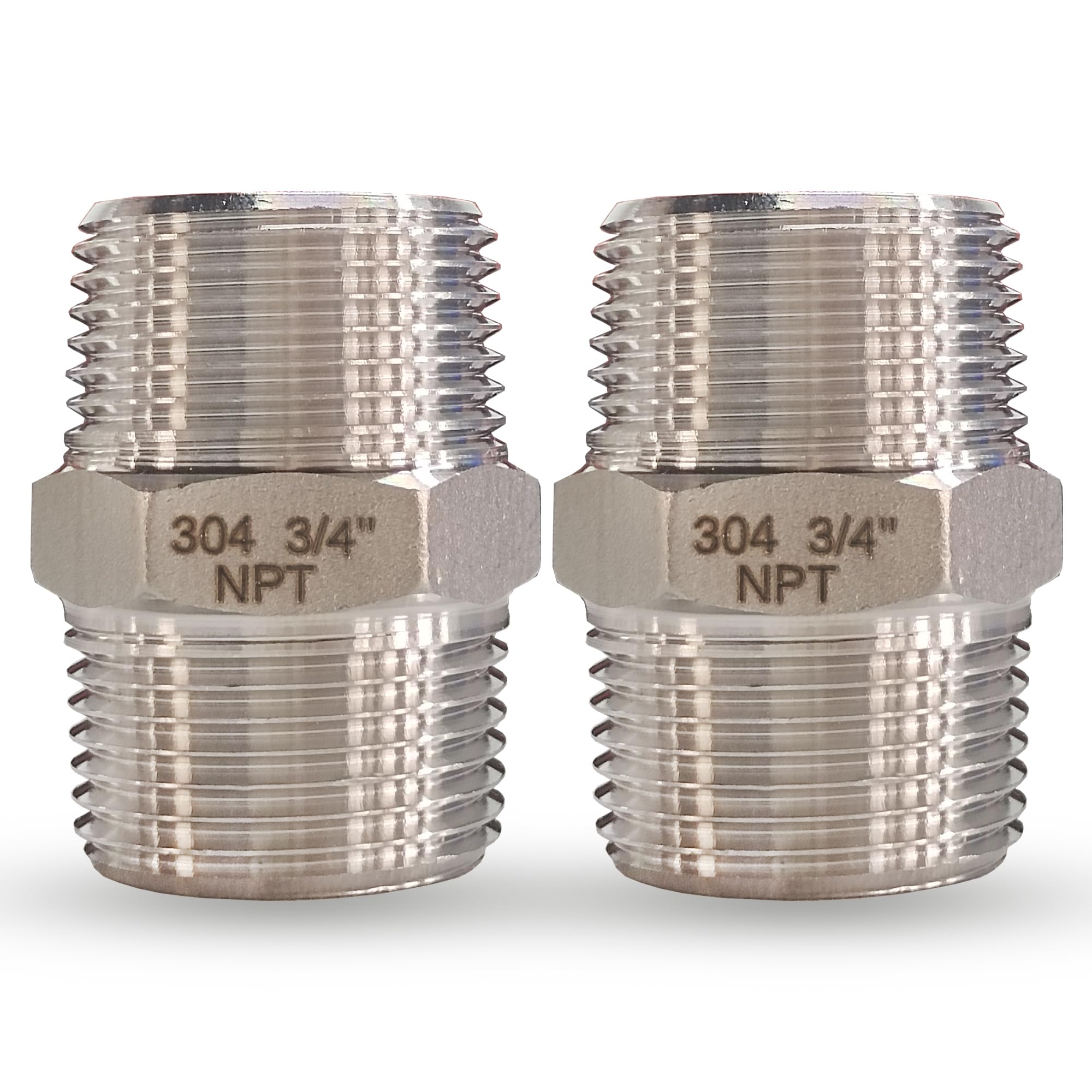 3/4" Male x 3/4" Male Hex Nipple Pipe Fittings, 304 Stainless Steel 3/4 inch NPT Male Threaded Pipe Adapter Fittings Equal Nipples Connectors, Male