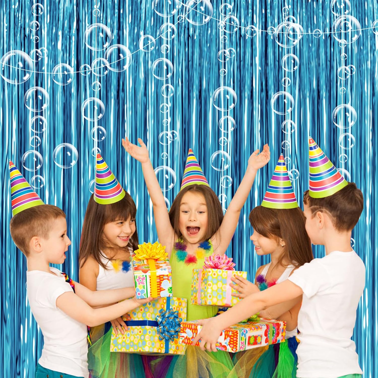 Under The Sea Party Decorations,2 Blue Fringe Backdrop 3 Bubble Garland with Tape for Ocean Themed Party Decor,Mermaid Birthday Decorations,Trunk or Treat Car Decorations,Bubble Theme Party Decor