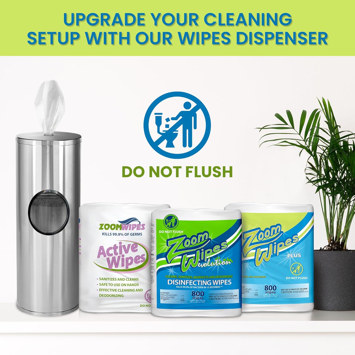 Zoom Wipes Plus – 4 Rolls (3200 Wipes), Citrus Scented Cleaning & Deodorizing for Fitness Equipment, Office, Household, Safe for Electronics – Alcohol & Bleach-Free, Made in USA.