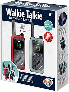 Ładowalne krótkofalówki o dużym zasięgu do 5 km – 2 baterie litowe w zestawie, podwójna ładowarka sieciowa, ulepszony mikrofon i głośnik – 16 kanałów – od 8 lat
