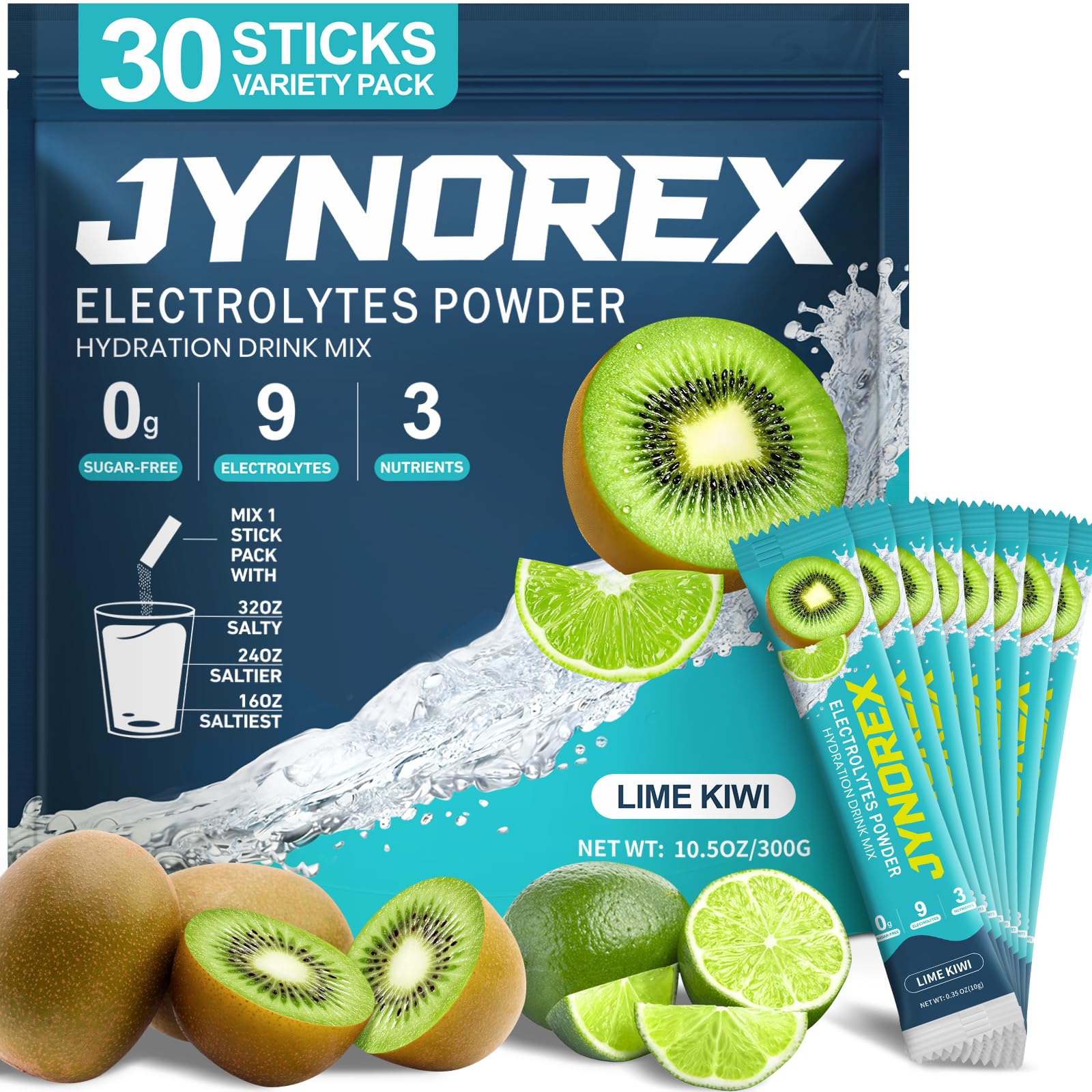 Electrolytes Powder Packets Sugar Free, 30 Sticks High Sodium Hydration Packets, Electrolyte Drink Mix with Lemon Lime Watermelon Peach Berry Kiwi Tropical Punch Lychee Cranberry, 10.5OZ — Amazon image 13