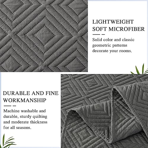 Miniatura 5 de Qucover Juego de edredón extra grande, funda de cama de microfibra suave de 3 piezas, color gris oscuro, juego de ropa de cama extra grande, edredón