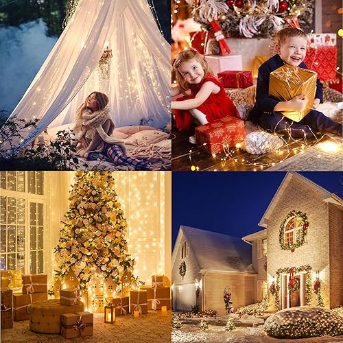Miniatura 6 de Guirnalda de luces de hadas que funcionan con pilas, 2 unidades de 100 luces LED parpadeantes de 33 pies para interiores y exteriores para