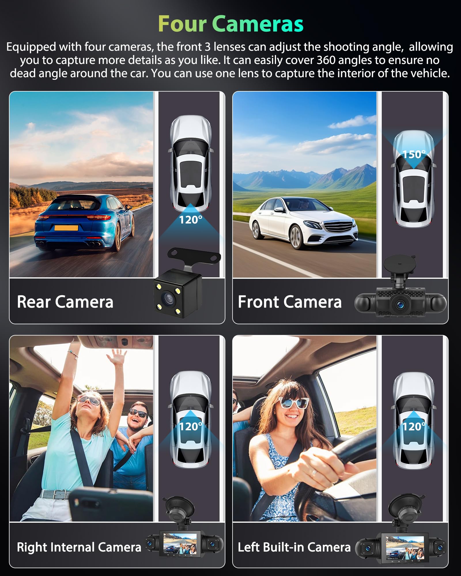 Podofo Dash Cam 4K+1080P Mirror Camera - Dettaglio