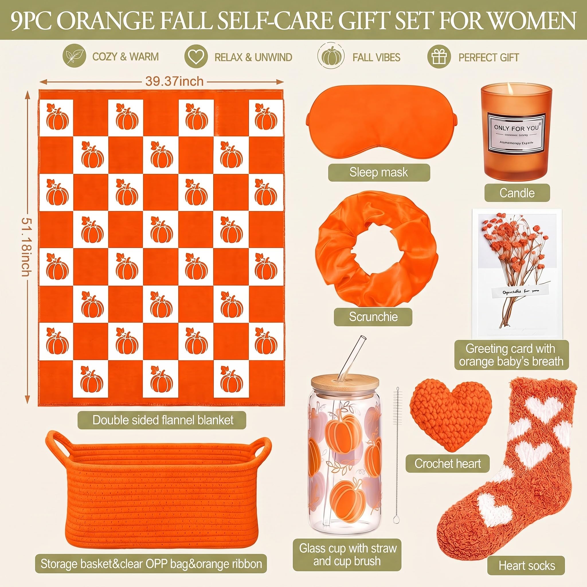 Orange Spa Gift Basket - Cozy Self Care Set -3