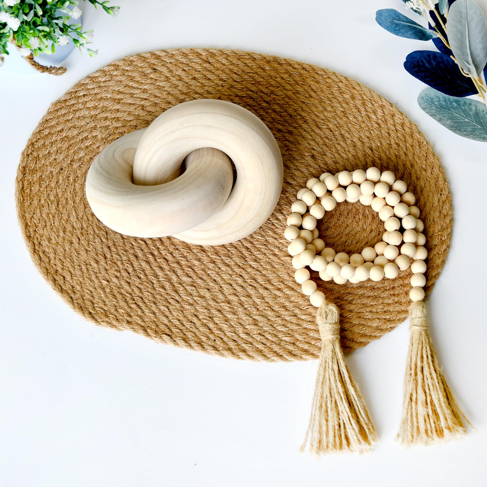 YiLiiod Wood Coffee Table Decor for Living Room, Hand Carved Chain Link Decoration, Modern Farmhouse and Boho Style Object