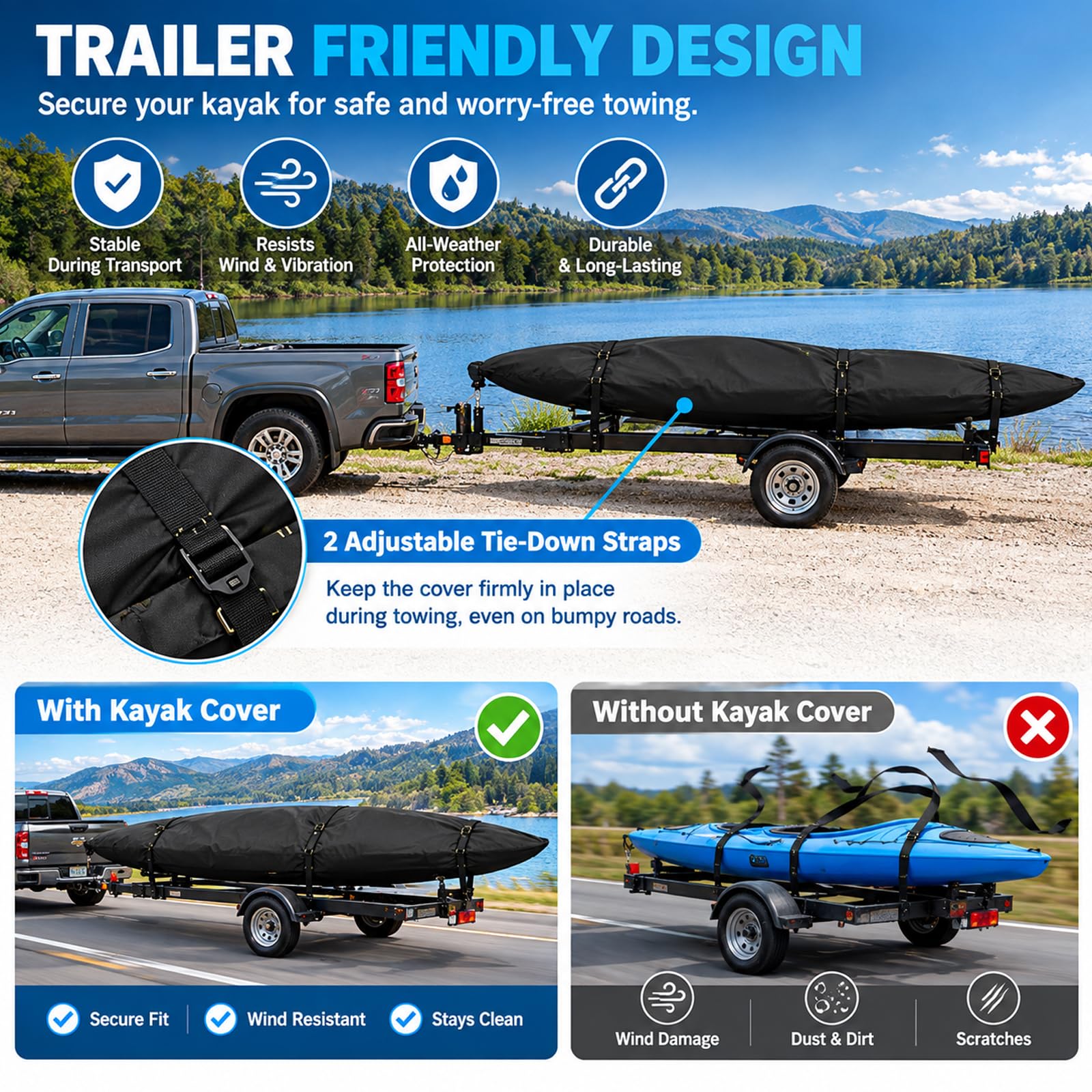 Funda para Kayak para Feelfree Moken 10 V2 2020s–Present, Cubierta 420D Resistente al Agua con Correas Antiviento y Hebillas Ajustables para Exterior