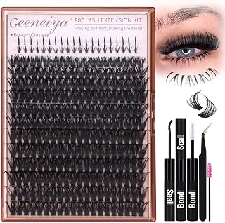 Cluster Eyelash Extensions Kit Bottom Lash Clusters 10-20mm DIY Lash Extension Kit Wispy Volume Individual Eyelashes with Waterproof Lash Bond and Seal Applicator for Beginners