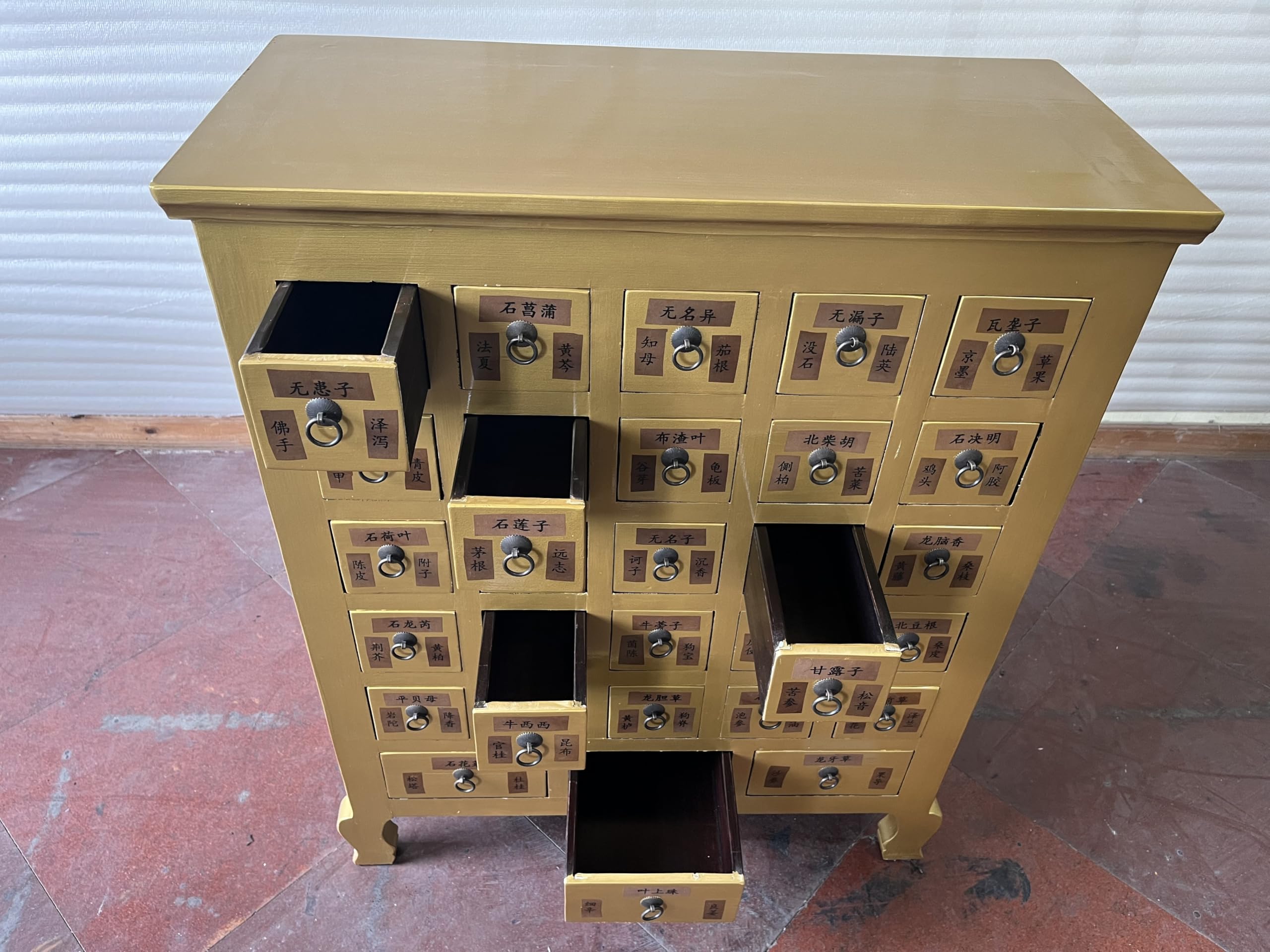Kunibert Armoire à pharmacie antique avec 28 tiroirs Largeur 92 x Hauteur 114 cm Doré